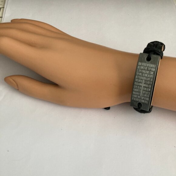 Vintage The Lords Prayer Leather Bracelet Mens Womens Adjustable Rope Catholic - Picture 3 of 10